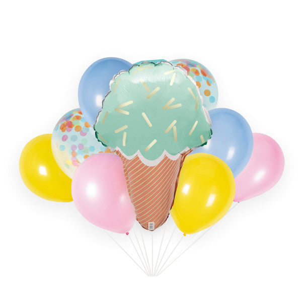 Pastel Ice Cream Foil, Latex, and Confetti Filled Balloon Bouquet Kit, 9pc