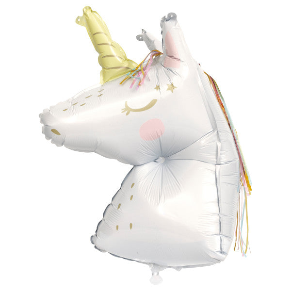 Dainty Unicorn Shaped Giant Foil Balloon 25.5" with Fringe Mane, Packaged
