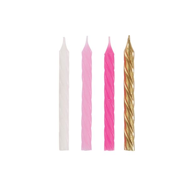 Pink, White & Gold Spiral Birthday Candles, 24ct