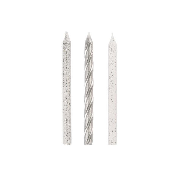 Glitter and Silver Spiral Birthday Candles - Assorted, 24ct