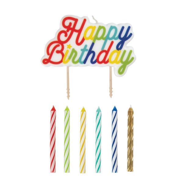 Multi Colored Birthday Candles and Large "Happy Birthday" Pick Candle, 13pc