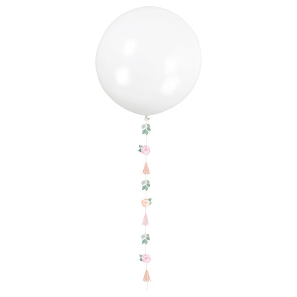 Pink Blooms Jumbo 24" Latex Balloon with Decorative Botanical Tail