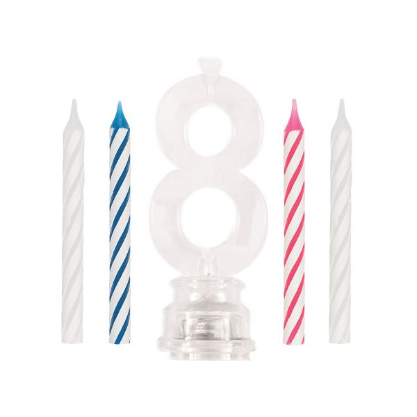 Number 8 Flashing Candle Holder with Birthday Candle