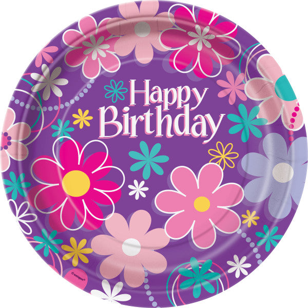 Birthday Blossoms Round 9" Dinner Plates, 8ct