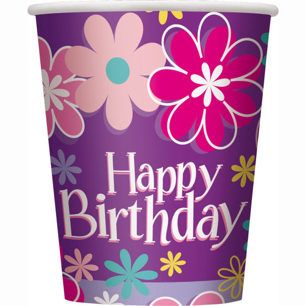 Birthday Blossoms 9oz Paper Cups, 8ct