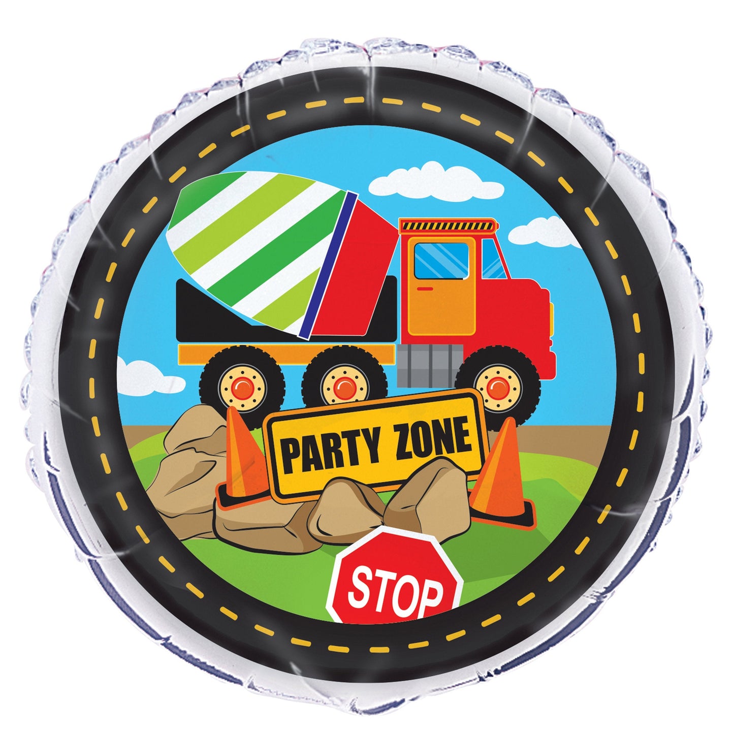 Construction Party Round Foil Balloon 18", Packaged