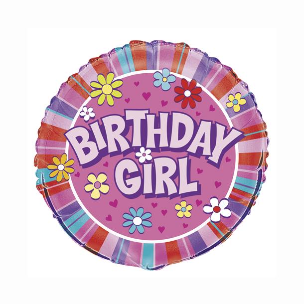 Birthday Girl Round Foil Balloon 18", Packaged