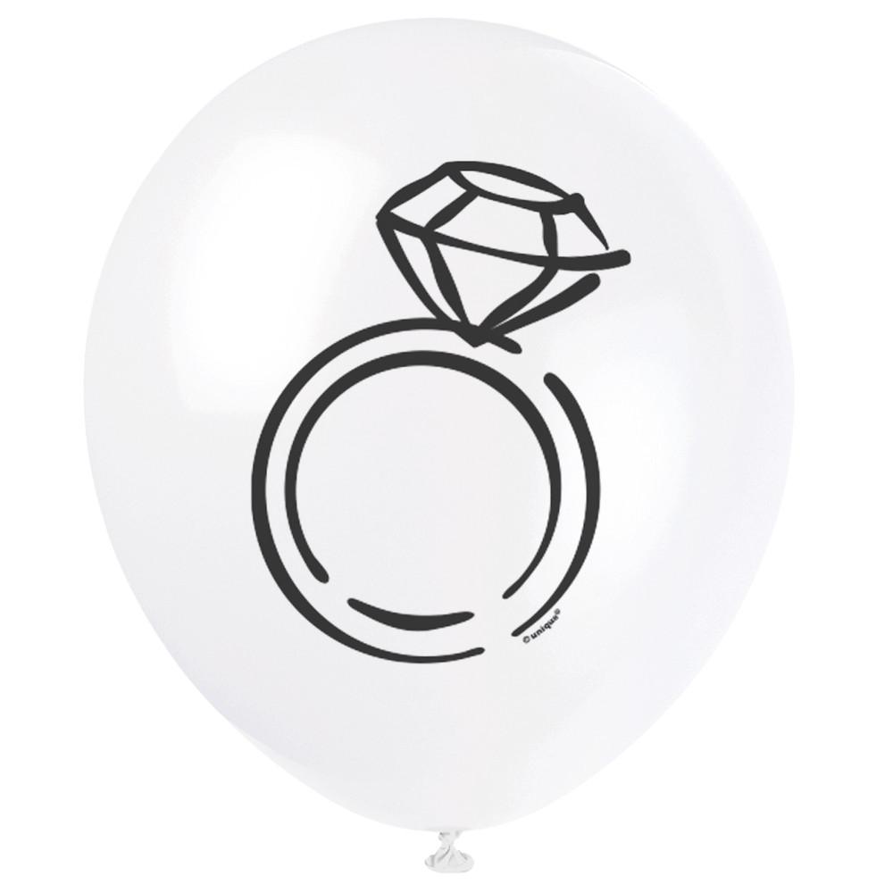 White Diamond Ring 12" Latex Balloons, 8ct