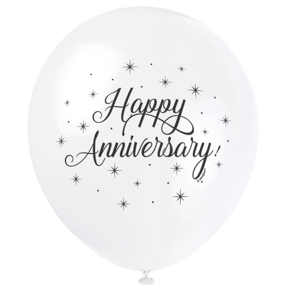 White Happy Anniversary 12" Latex Balloons, 8ct