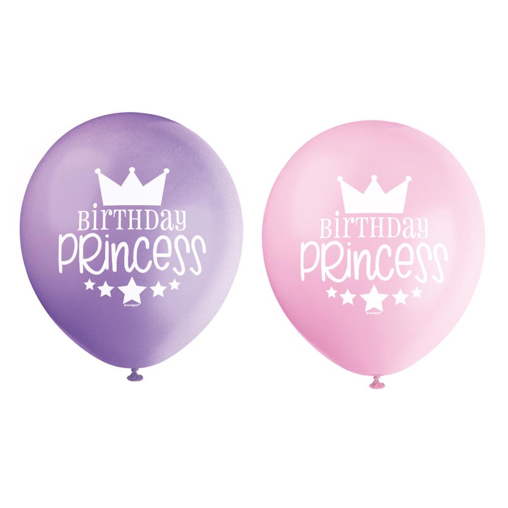 Pink and Purple Birthday Princess 12" Latex Balloons, 8ct