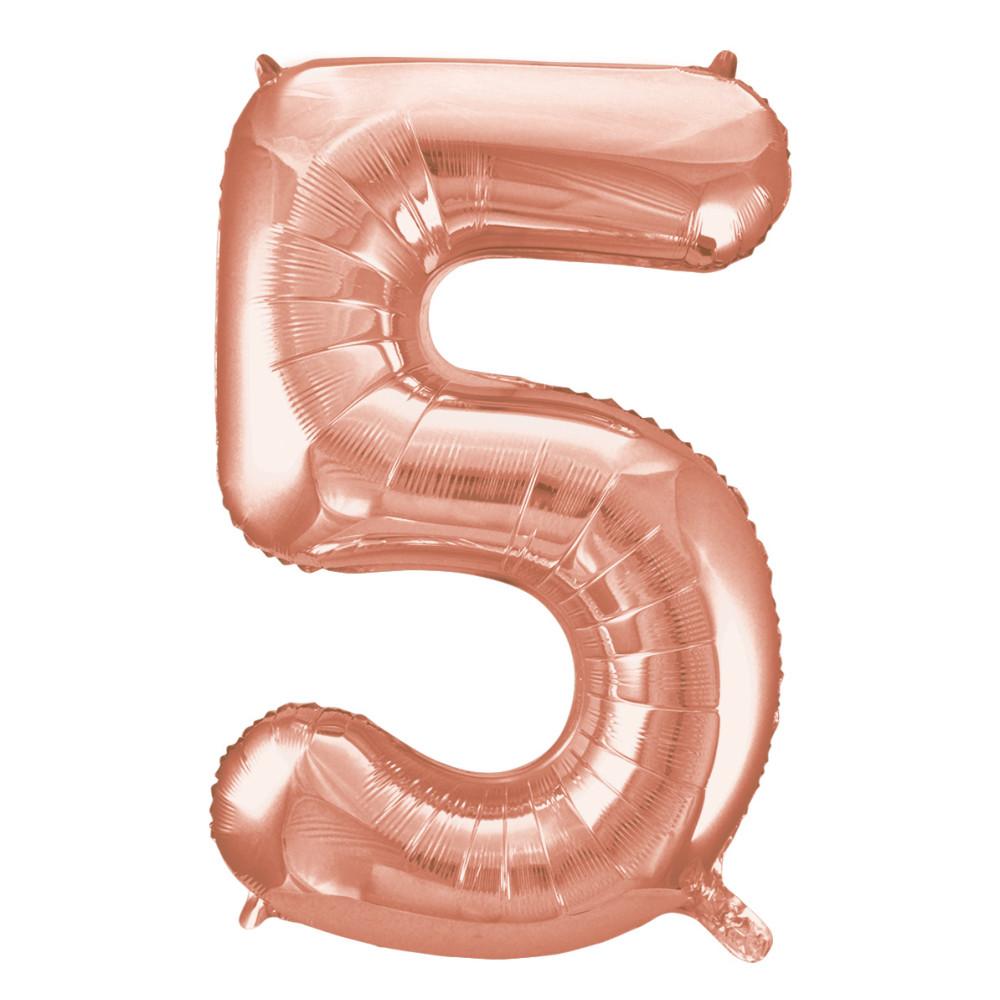 Rose Gold Number 5 Shaped Foil Balloon 34", Packaged