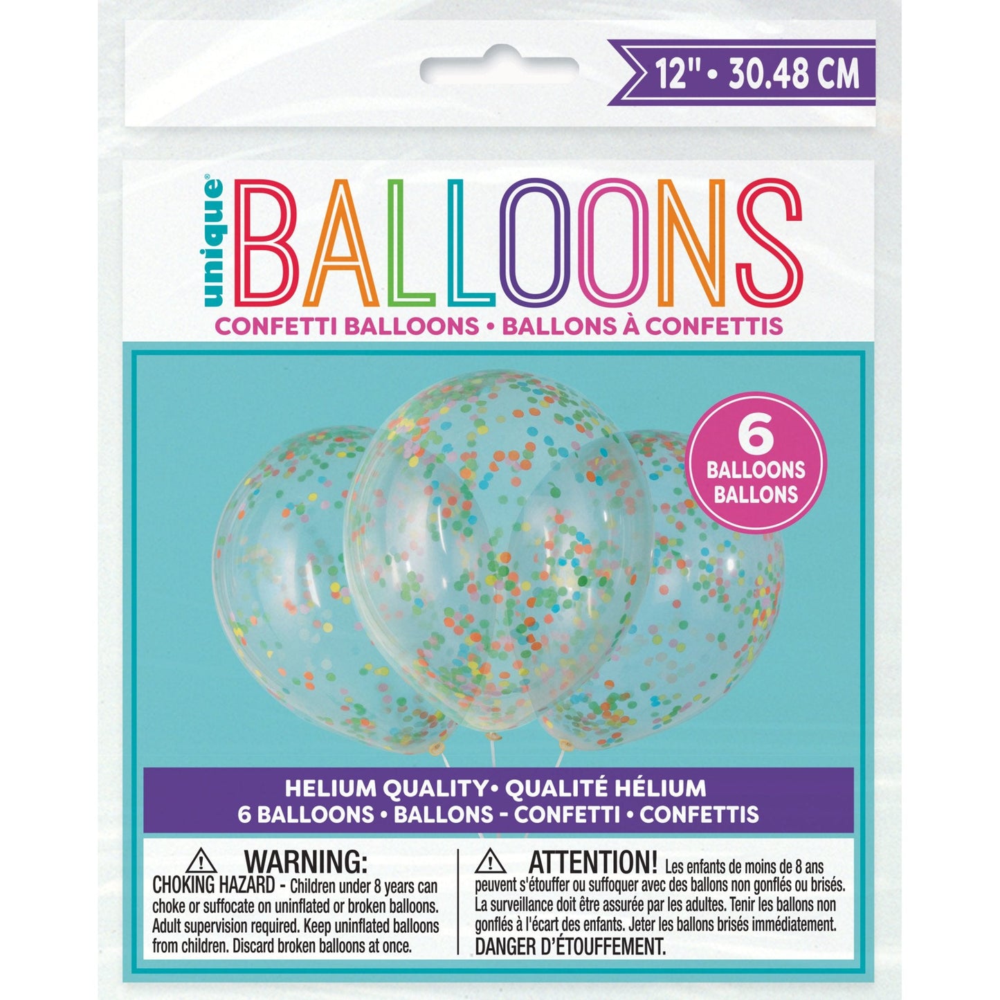 Clear Latex Balloons with Multi-Colored Confetti 12", 6ct - Pre-Filled