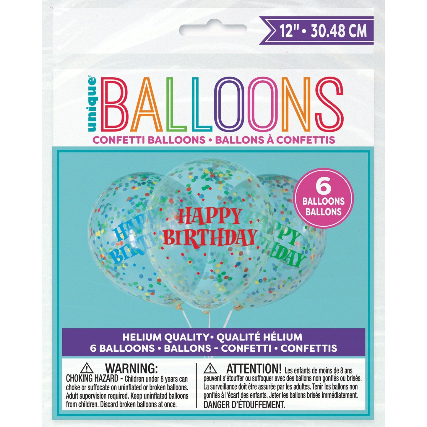 Birthday Clear Latex Balloons with Bright Confetti 12", 6ct - Pre-Filled