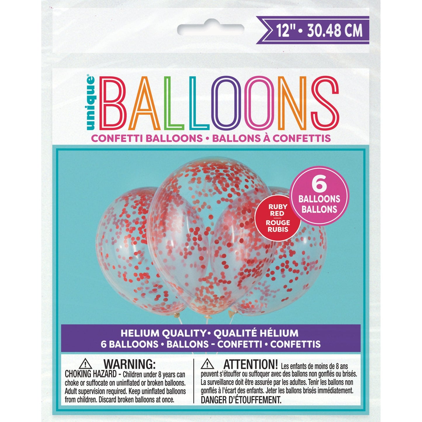 Clear Latex Balloons with Ruby Red Confetti 12", 6ct - Pre-Filled