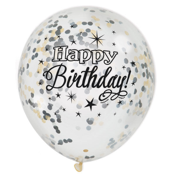 Glittering Birthday Clear Latex Balloons with Confetti 12", 6ct - Pre-Filled