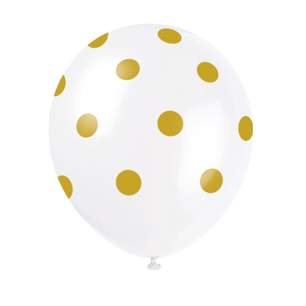 12" Latex Balloons, 6ct - Gold Dots
