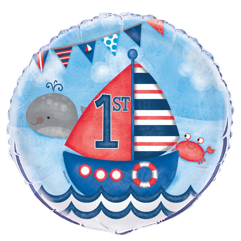 Little Sailor Nautical First Birthday Round Foil Balloon 18", Bulk