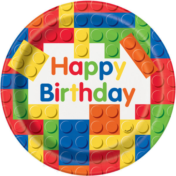 Building Blocks Birthday Round 9" Dinner Plates, 8ct