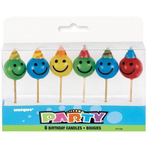 Happy Face Pick Birthday Candles, 6ct
