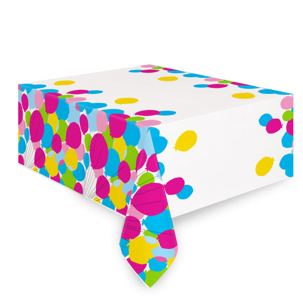 Balloons & Rainbow Birthday Rectangular Plastic Table Cover, 54" x 84"