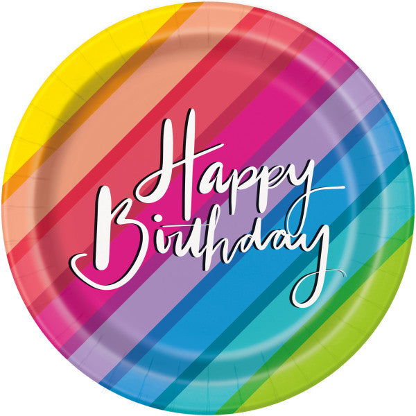 Balloons & Rainbow Birthday Round 7" Dessert Plates, 8ct