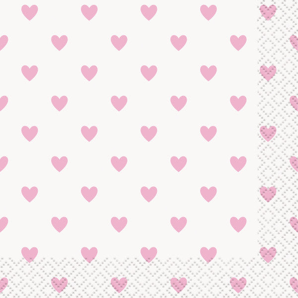 Pink Hearts Baby Shower Beverage Napkins, 16ct