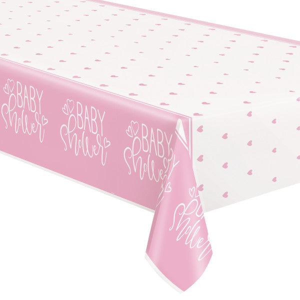 Pink Hearts Baby Shower Rectangular Plastic Table Cover, 54" x 84"