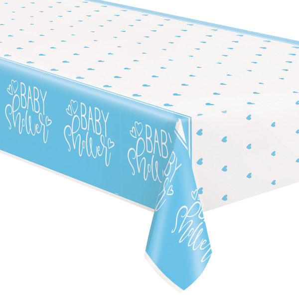Blue Hearts Baby Shower Rectangular Plastic Table Cover, 54" x 84"