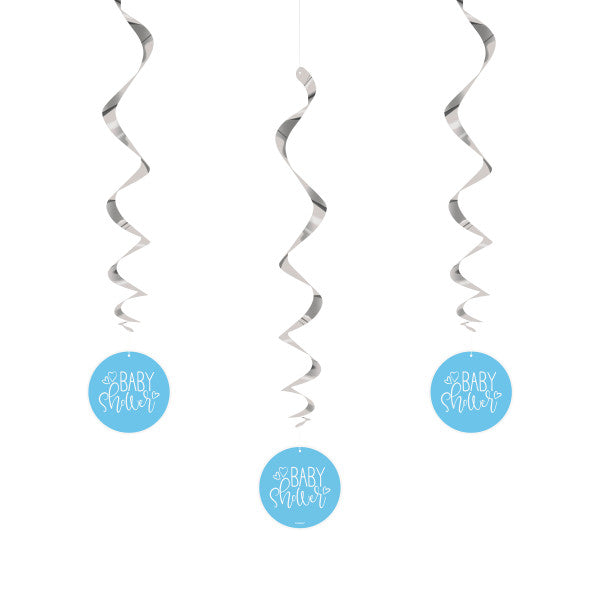 Blue Hearts Baby Shower Hanging Swirl Decorations, 26", 3ct
