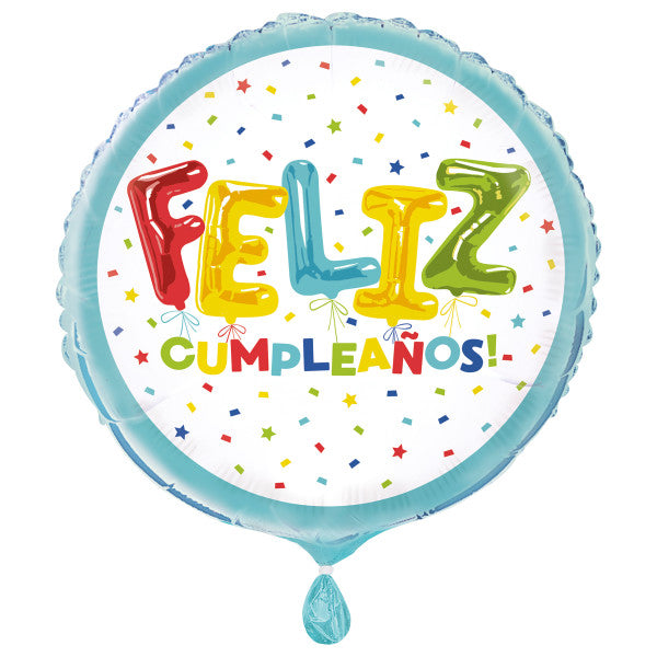 Feliz Cumpleaños Balloon Birthday Round Foil Balloon 18", Packaged