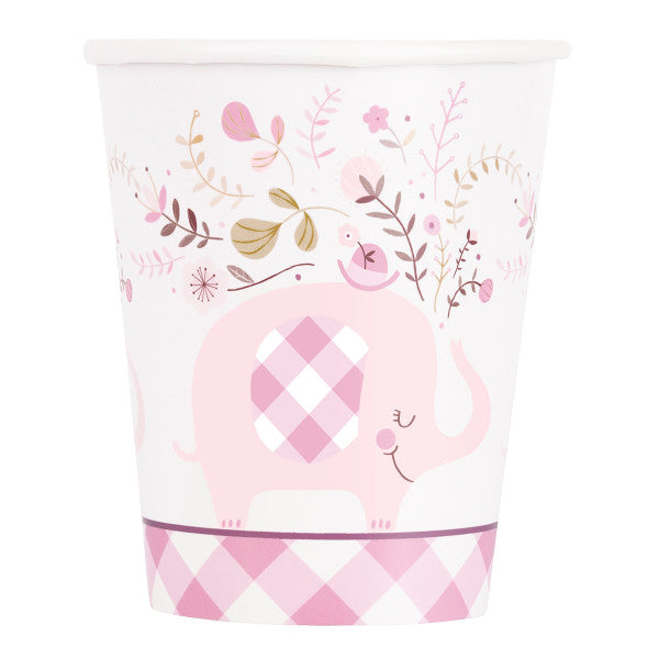 Pink Floral Elephant 9oz Paper Cups, 8ct