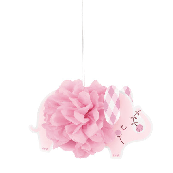 Pink Floral Elephant 9" Hanging Tissue Pom Pom Decorations, 3ct