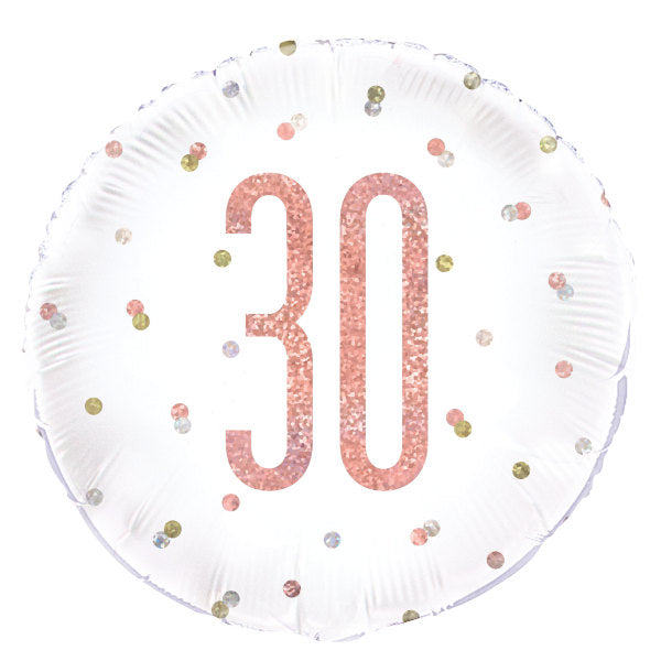 Birthday Rose Gold Glitz Number 30 Round Foil Balloon 18", Packaged