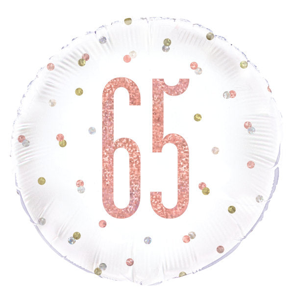 Birthday Rose Gold Glitz Number 65 Round Foil Balloon 18", Packaged