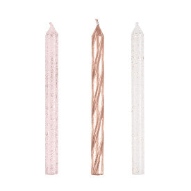 Rose Gold Glitter Spiral Birthday Candles, 24ct