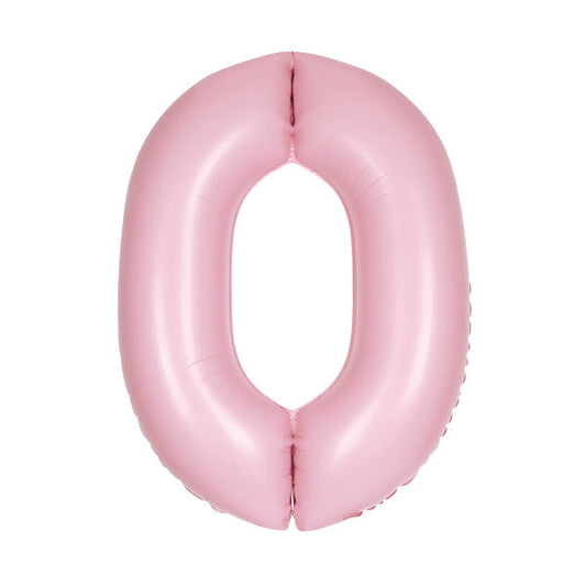 Matte Lovely Pink Number 0  Shaped Foil Balloon 34", Packaged