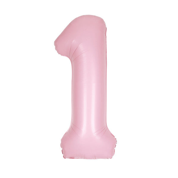 Matte Lovely Pink Number 1 Shaped Foil Balloon 34", Packaged