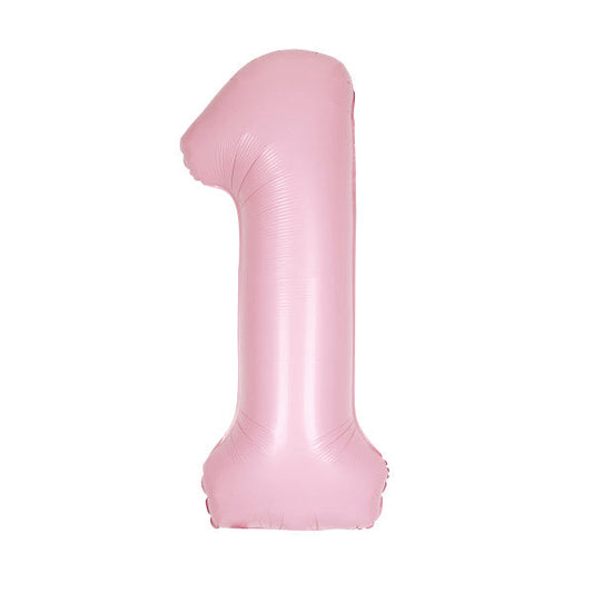 Matte Lovely Pink Number 1 Shaped Foil Balloon 34", Packaged