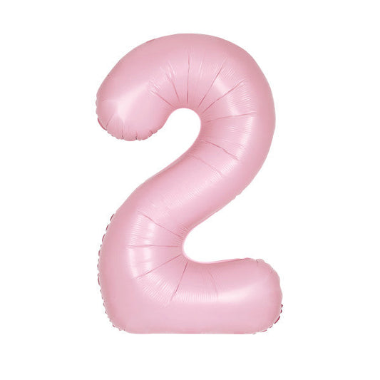 Matte Lovely Pink Number 2 Shaped Foil Balloon 34", Packaged