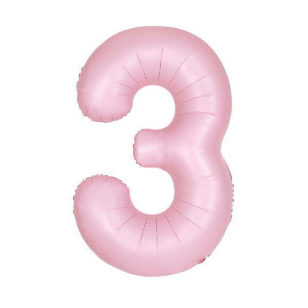 Matte Lovely Pink Number 3 Shaped Foil Balloon 34", Packaged