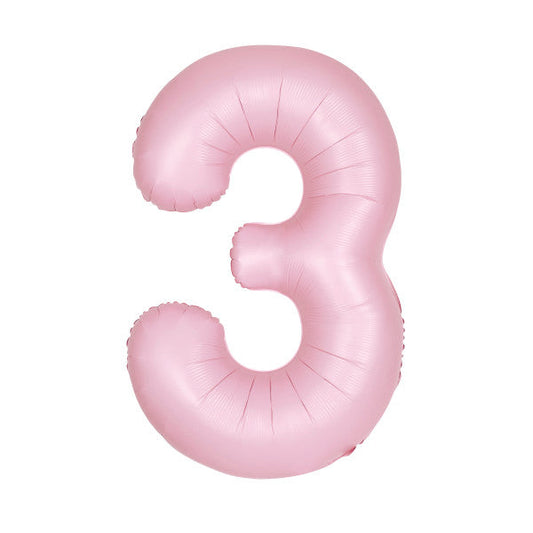 Matte Lovely Pink Number 3 Shaped Foil Balloon 34", Packaged