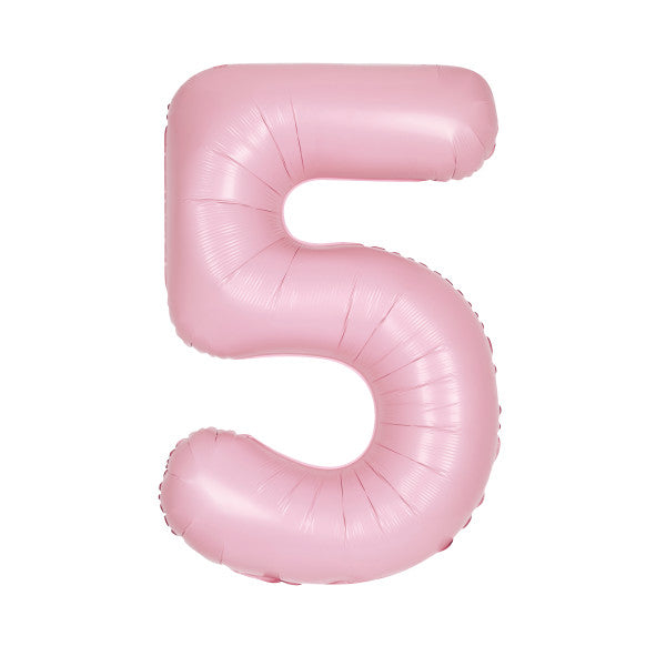 Matte Lovely Pink Number 5 Shaped Foil Balloon 34", Packaged