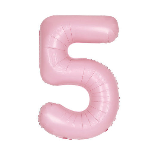 Matte Lovely Pink Number 5 Shaped Foil Balloon 34", Packaged