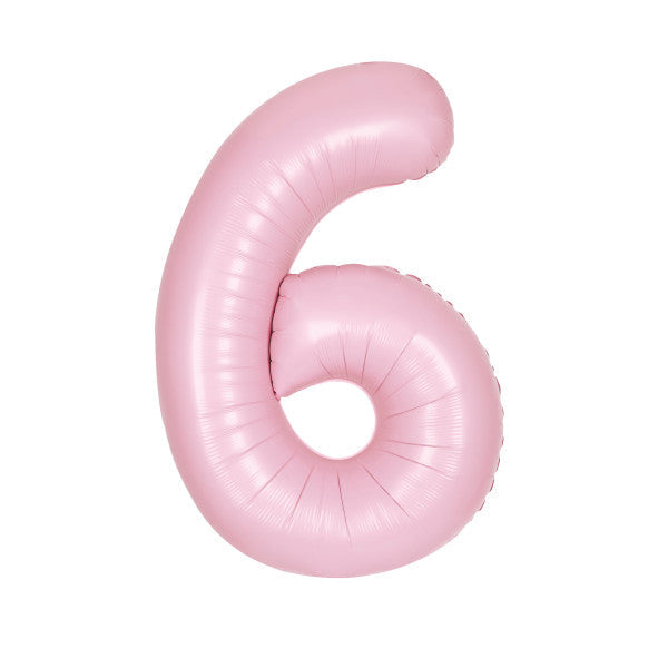 Matte Lovely Pink Number 6 Shaped Foil Balloon 34", Packaged