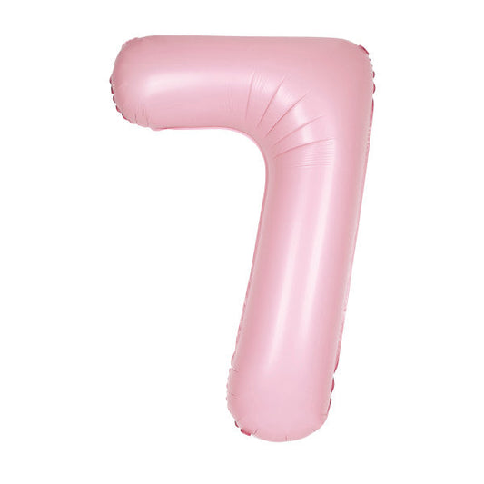 Matte Lovely Pink Number 7 Shaped Foil Balloon 34", Packaged