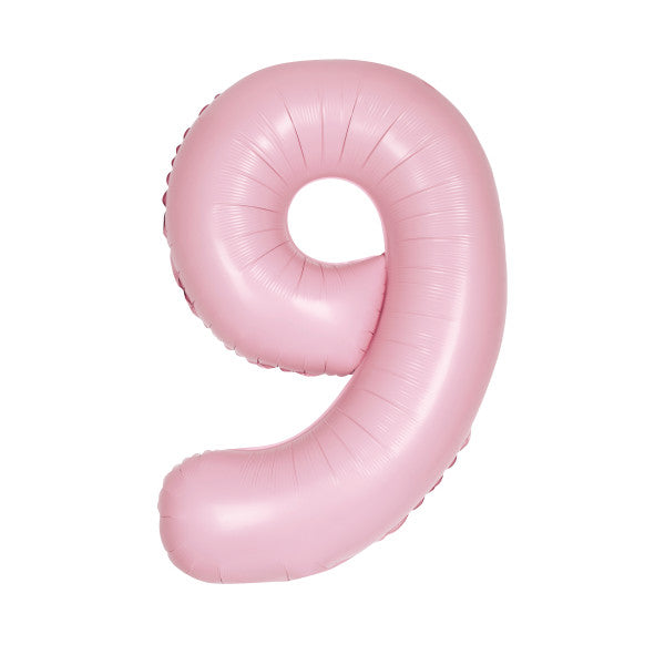 Matte Lovely Pink Number 9 Shaped Foil Balloon 34", Packaged