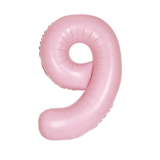 Matte Lovely Pink Number 9 Shaped Foil Balloon 34", Packaged