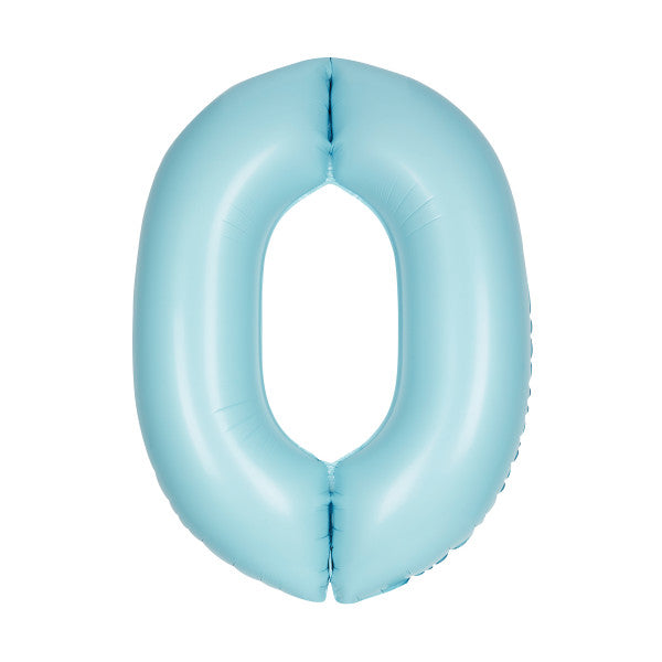 Matte Powder Blue Number 0 Shaped Foil Balloon 34", Packaged