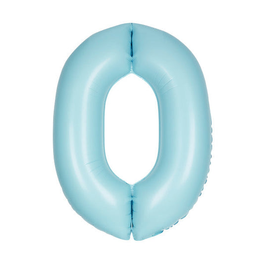 Matte Powder Blue Number 0 Shaped Foil Balloon 34", Packaged