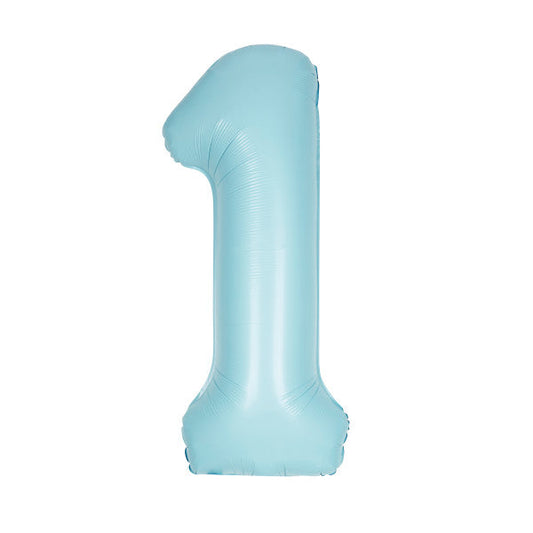 Matte Powder Blue Number 1 Shaped Foil Balloon 34", Packaged